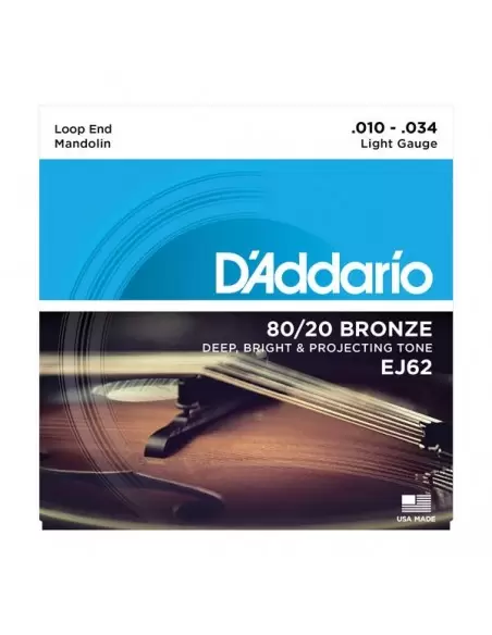 Струны для гитар D`ADDARIO EJ62 MANDOLIN 80/20 BRONZE LIGHT 10-34