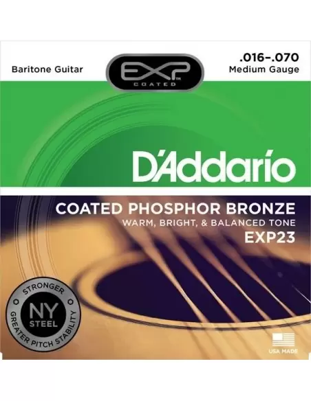 Струни для гітар D'ADDARIO EXP23 EXP PHOSPHOR BRONZE BARITONE 16-70