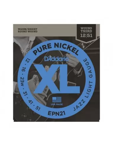 Струни для гітар D'ADDARIO EPN21 XL PURE NICKEL JAZZ LIGHT 12-51