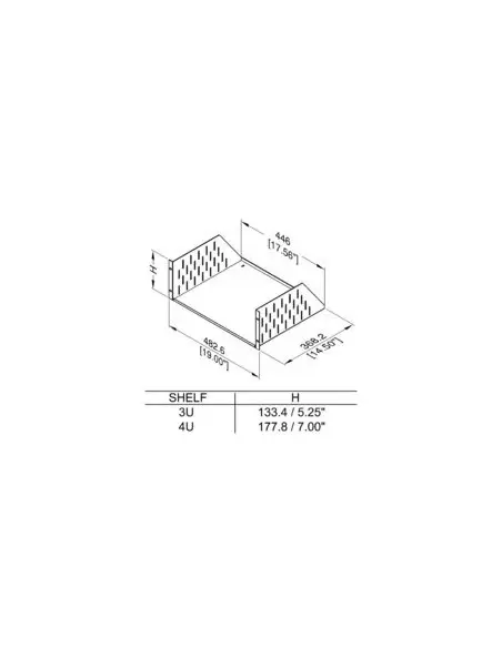 Полка R1194/4Uk четырех юнитовая для рек стоек 19" с глубиной 368,2мм. Сталь 1,5мм черная.