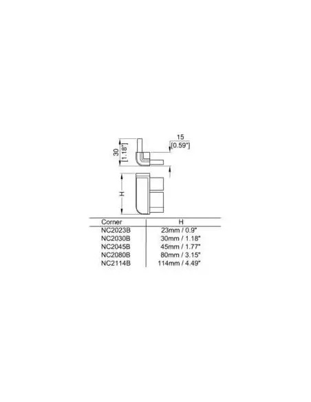 Уголок NC2060BK пластиковый с высотой 60мм, мама, для N-Case-System. Совместим с алюминиевым профилем NE3060BAS