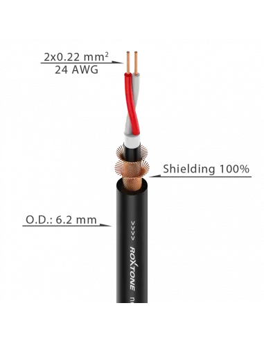 Купити MC222 - BK - 100m ROXTONE Кабель мікрофонний діаметр 6,2 мм, 2 x 0.22 мм