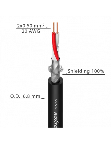 Купити MC022 - BK ROXTONE Мікрофонний кабель симетричний, діаметр 6,8 мм, 2 x 0.50 мм